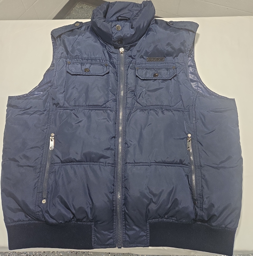 Coogi Mens Logo Hardware Blue Puffer Vest 4x Cabincore Coastal Streetwear